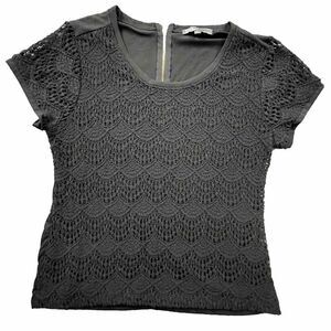 89th &‎ Madison Black Crochet Front Dress Shirt Large